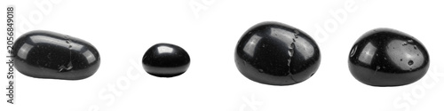 Schilderij op canvas Isolated 3D glossy black obsidian onyx stones PNG set on transparent background