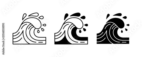 Fotografie Ocean Wave Icons, Sea Swell Vector Graphics, Water Splash Symbols