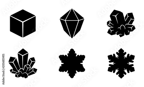 Schilderij op canvas Crystal Icons, Gemstone Shapes, Mineral Forms, Geometric Elements, Black and Whi
