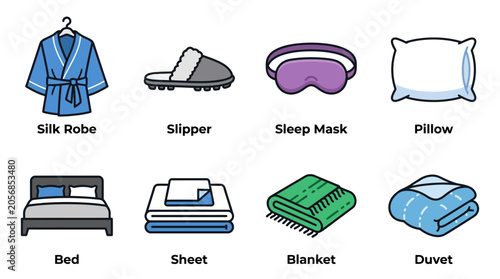 Εκτύπωση καμβά Collection of Bedroom and Sleep Essentials Illustration.