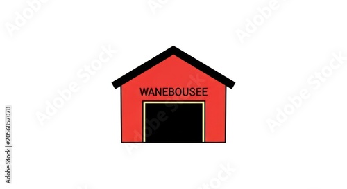 Red warehouse building with black roof.