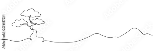Canvastavla Continuous one line tree drawing art outline forest silhouette single