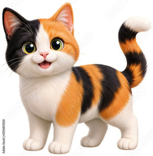 Smiling Calico Kitten Standing Sticker PNG