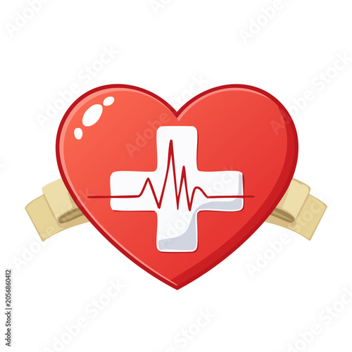 Red heart with ECG line graph vector