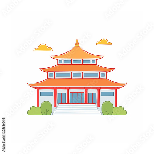 Traditional pagoda building vector illustration