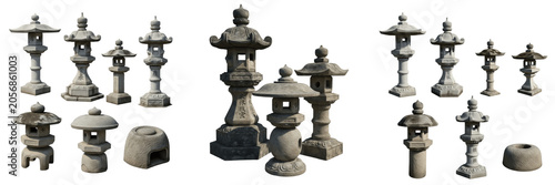 Foto Collection of Traditional Japanese Stone Lanterns Isolated on White Background P
