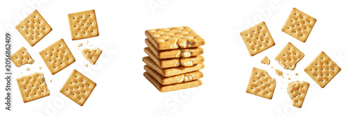Bild auf Leinwand Stack of Crispy Wheat Crackers Isolated on White Background PNG for Food Packaging and Snack Design