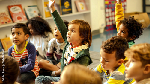 Bild auf Leinwand Diverse children engaged in classroom learning