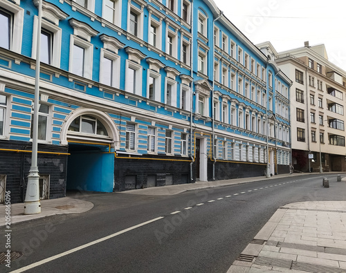 Photography Empty street with old houses in the old city center in summer sun day