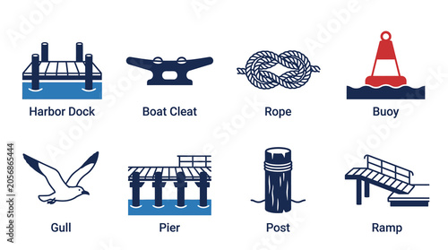 Foto Nautical Equipment and Seabird Illustration Collection.