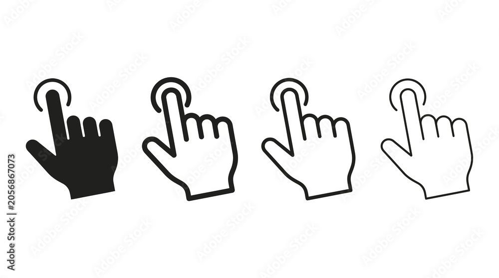Fototapeta premium Click icon set: finger touch gesture in different styles