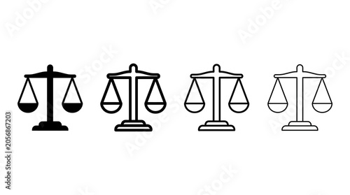 Set of scale icons in various styles for legal and justice themes