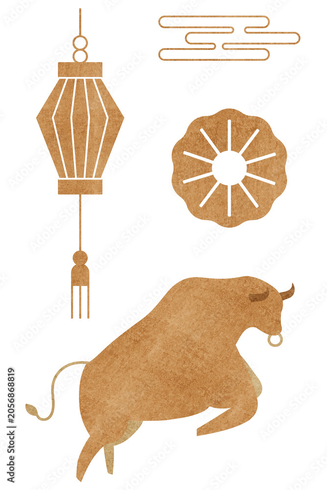 Obraz premium Chinese Ox Year png golden design elements set