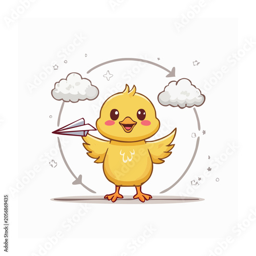 Cartoon duck holding umbrella in rain