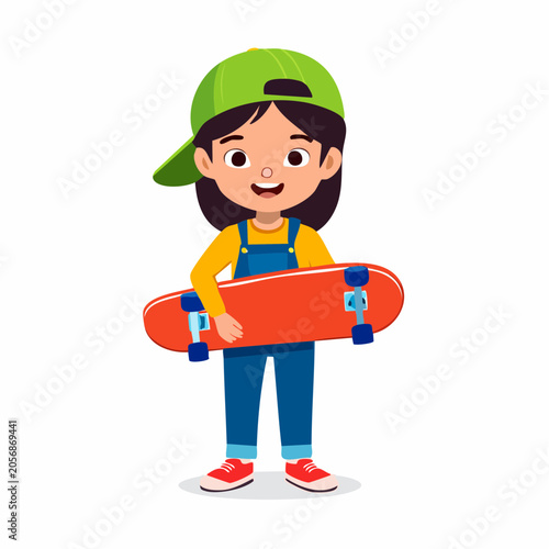 Cartoon Girl Holding a Skateboard