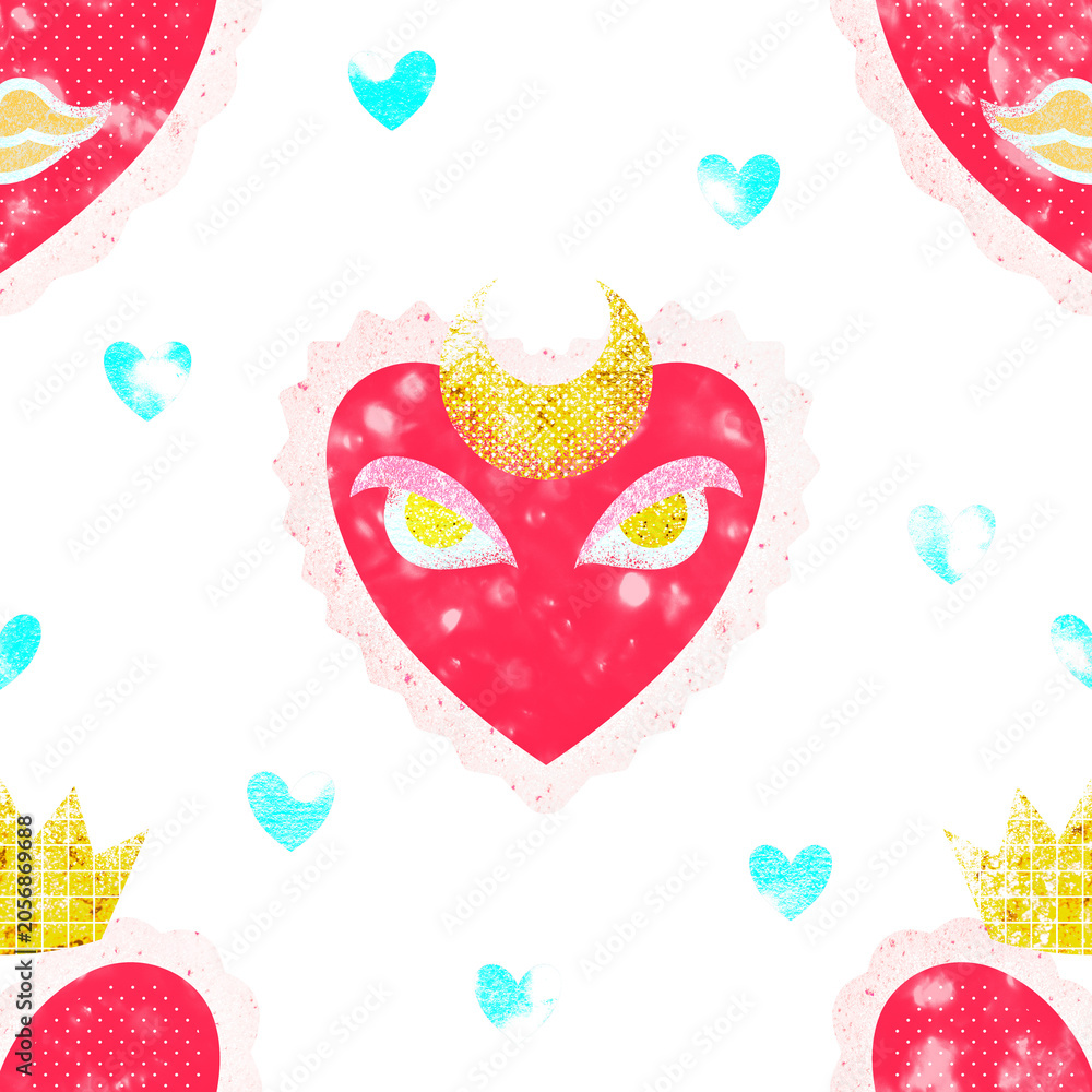 Naklejka premium Kidcore heart png pattern, transparent background, pink aesthetic design