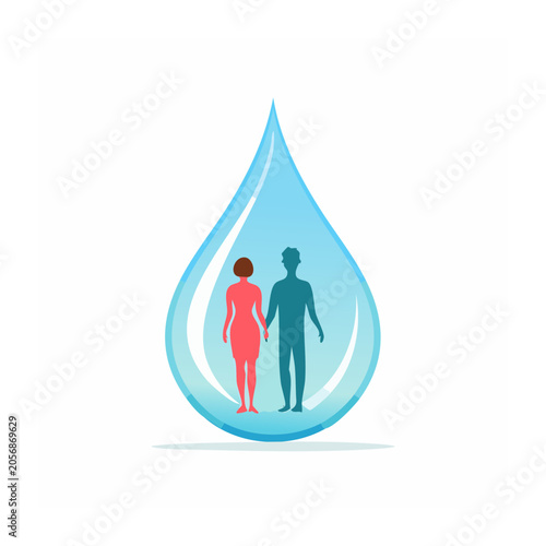 Flat design family silhouette in blue circle