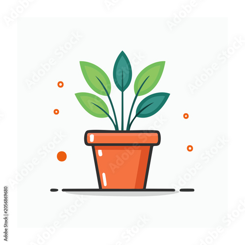 Flat design potted plant with orange leaves