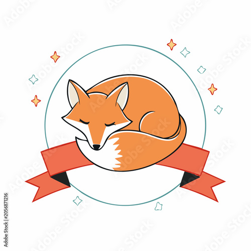 Cute Sleeping Fox Illustration with Stars and Ribbon