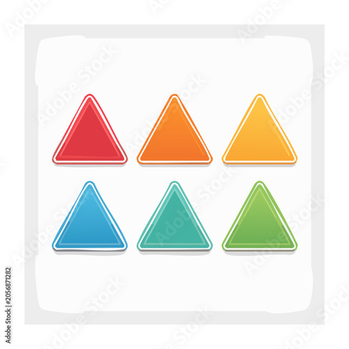 Flat design geometric cones in six colors