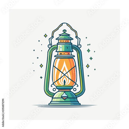 Flat design lighthouse with light beam and waves