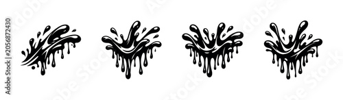 Fotografie Collection of black ink splashes and drips in dynamic motion