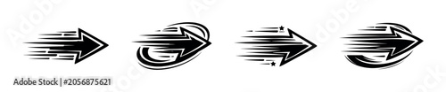 Collection of four dynamic black arrows indicating speed and direction