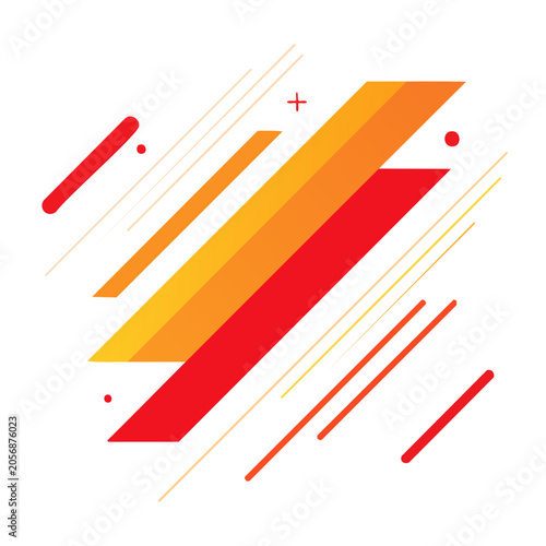 Flat design vector of radiating red orange yellow lines with plus sign