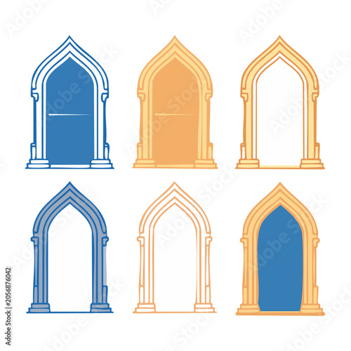 Gothic church windows flat design vector