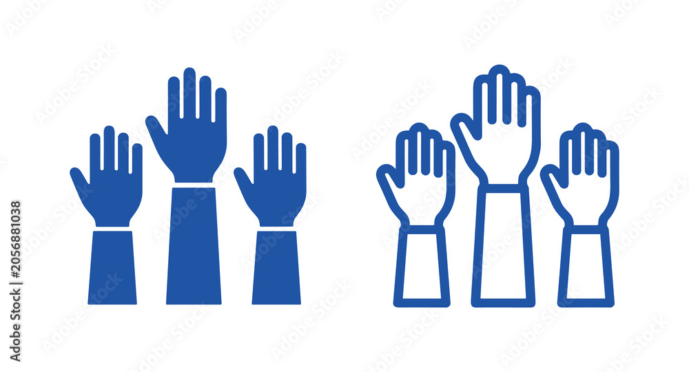 Fototapeta premium Blue hands raised icons