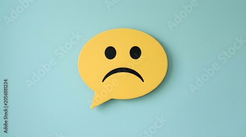 Depiction of a displeased customer using a paper cut emoticon for illustrating negative feedback