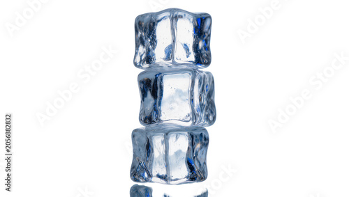 Quadro su tela Isolated clear fresh blue ice cubes stacked vertically with a glistening reflect