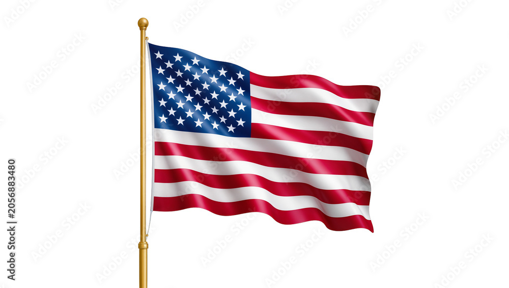 Obraz premium Isolated waving American flag on a flagpole, symbol of patriotism and national pride