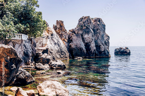 Canvastavla View Black Sea coast from Chekhov Dacha Museum Gurzuf, Crimea, summer sunny day