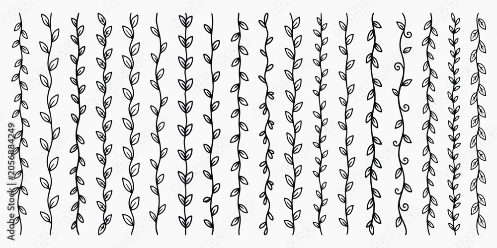 Fototapeta premium Hand-drawn vines seamless pattern, vector element set