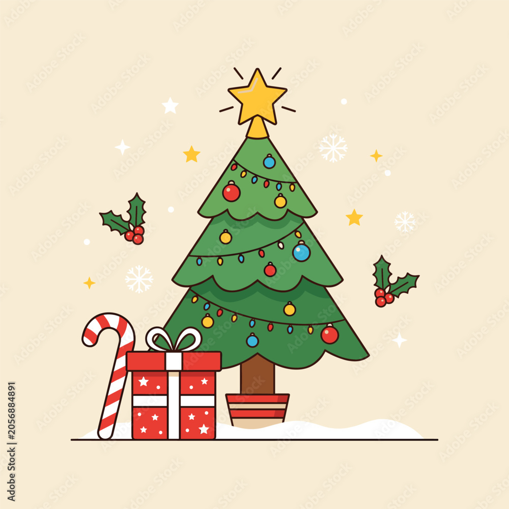Fototapeta premium Christmas Tree With Candy Cane With Star