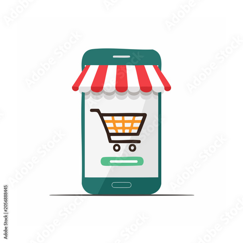 Flat design shopping cart with smiley face