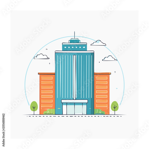 Flat design vector of a modern data center with cooling system