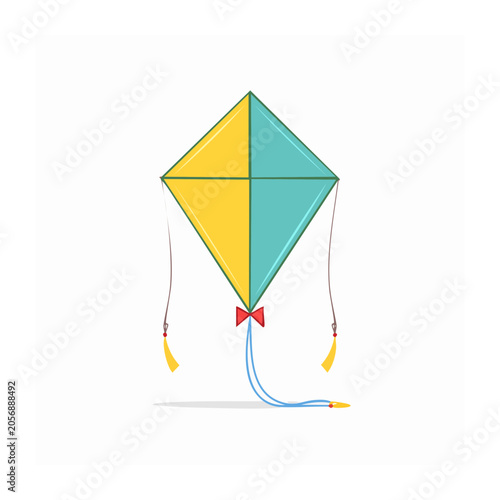 Minimalist 3D kite with ribbons on white background