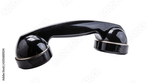 Photos Isolated vintage black telephone receiver for retro communication equipment hist