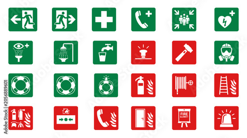 Vector Icons Set of emergency safety signs and hazard warning icons for workplace safety. EPS Editable