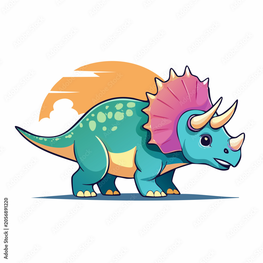 Fototapeta premium Cute Triceratops Dinosaur Illustration