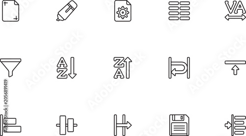 Canvas-taulu Word Processor and Data Sorting UI Line Art Icon Set Featuring Alphabetical Sort