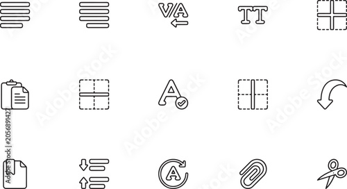 Quadro su tela Typography Control and Text Alignment UI Line Art Icon Set Featuring Kerning, Sp