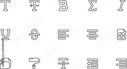 Canvas-taulu Text Styling and Typography Formatting UI Line Art Icon Set Featuring Bold Fonts