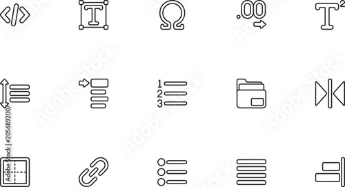 Obraz na plátně Text Editor UI and Document Formatting Line Art Icon Set Featuring Numbered List