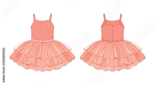 Coral Ballet Tutu Dress Front and Back View for Dance Performance