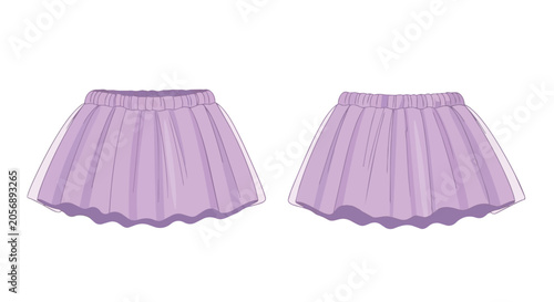 Purple Pleated Mini Skirt Front and Back View Fashion Apparel Design