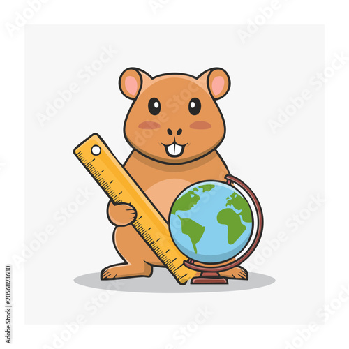Cartoon panda holding globe illustration