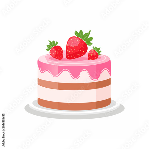 Cartoon strawberry cake with fresh berries